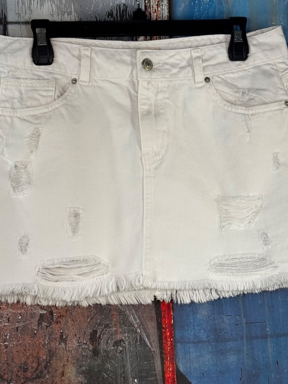 Free People Out of Ordinary White Distressed Denim Mini Skirt Size 8 NWT